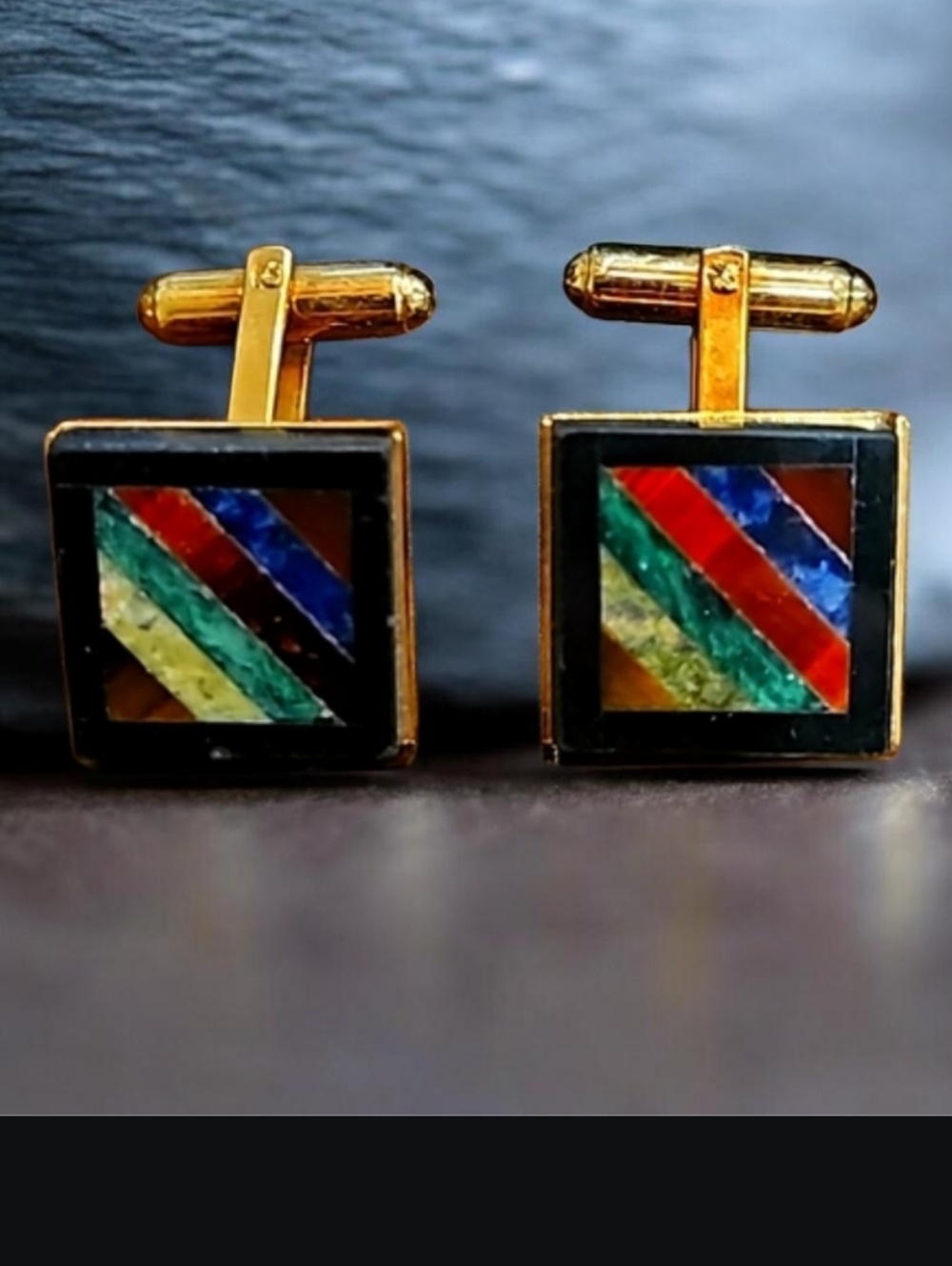 MENS CUFFLINKS Horizontal Inlaid Colors French Cuffs